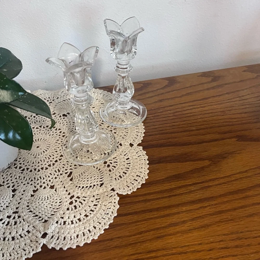 Crystal tulip Floral Taper Candle Holders - Pair
